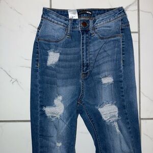 fashion nova high waist blue skinny ripped jeans